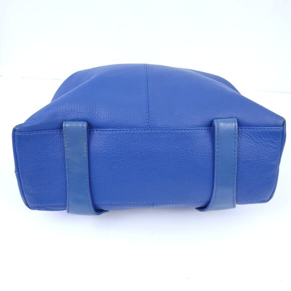 Michael Rome Designs Blue Pebbled Leather Shoulder Bag, Tassels, Twisted Handles - Picture 3 of 9